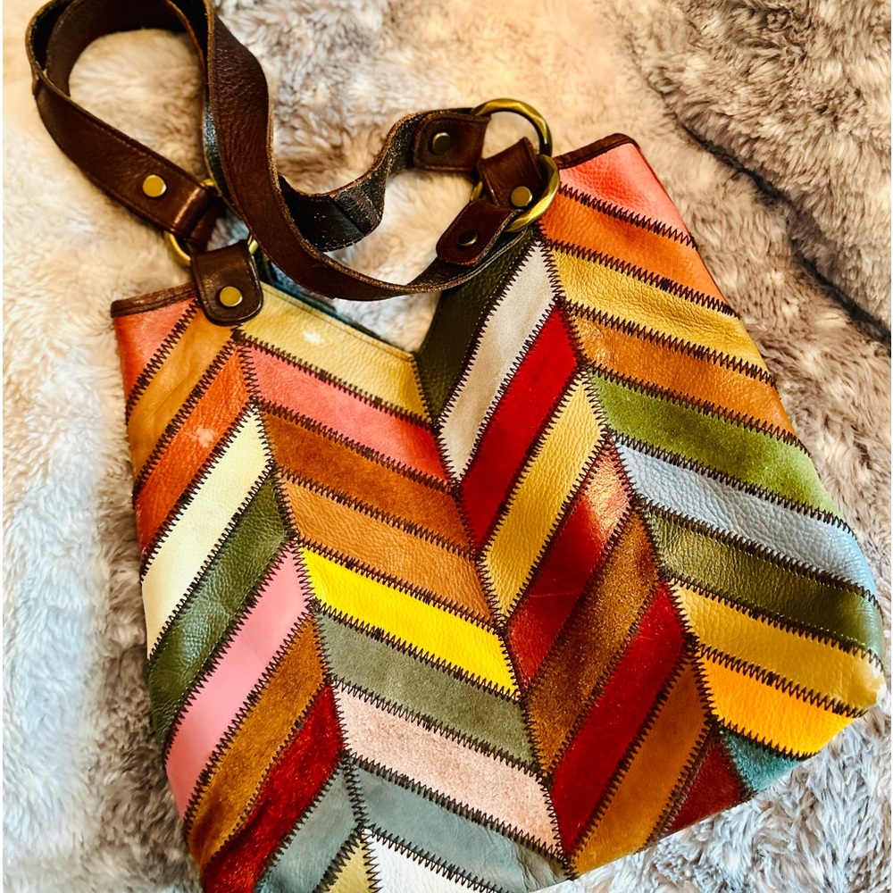 Beautiful Lucky Brand Multi-Color Leather Patchwork Shoulder Bag / Purse